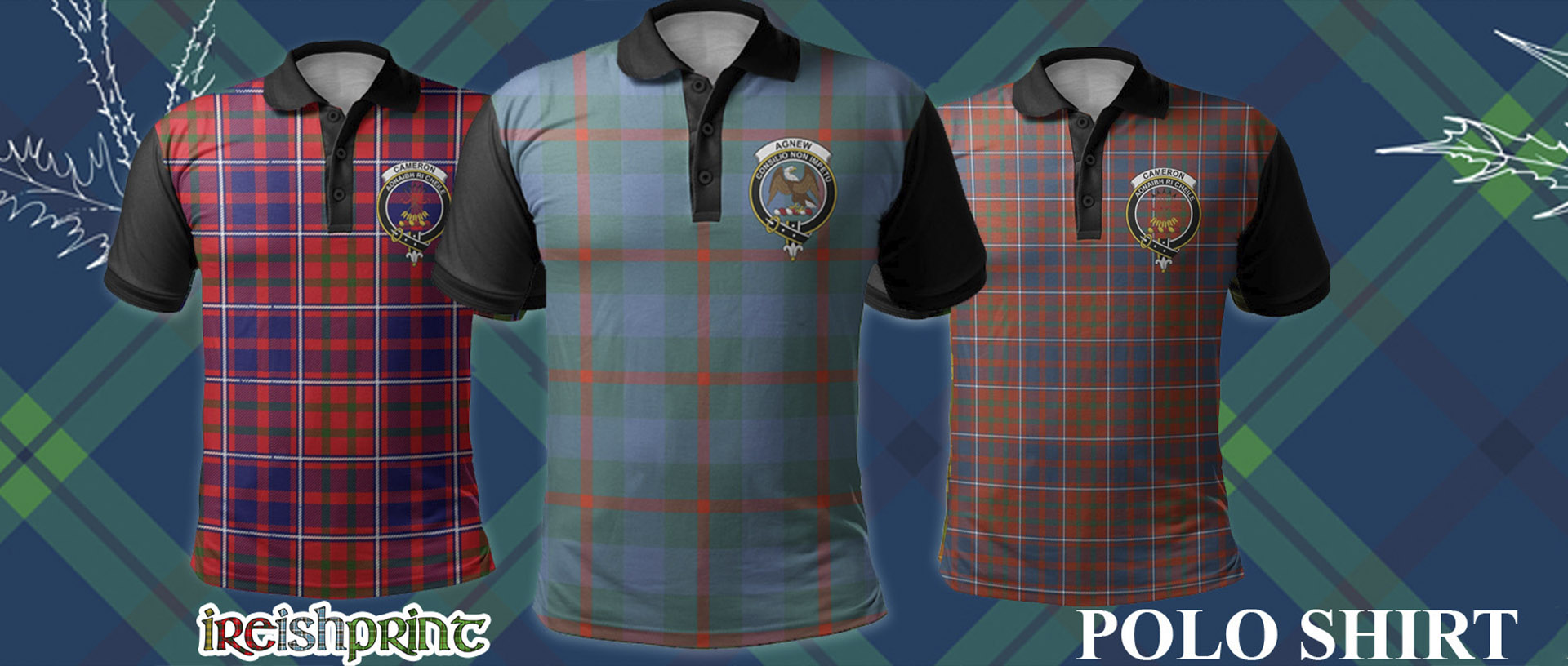 MacPherson Dress Ancient Tartan Crest Polo Shirt - Thistle Black Style